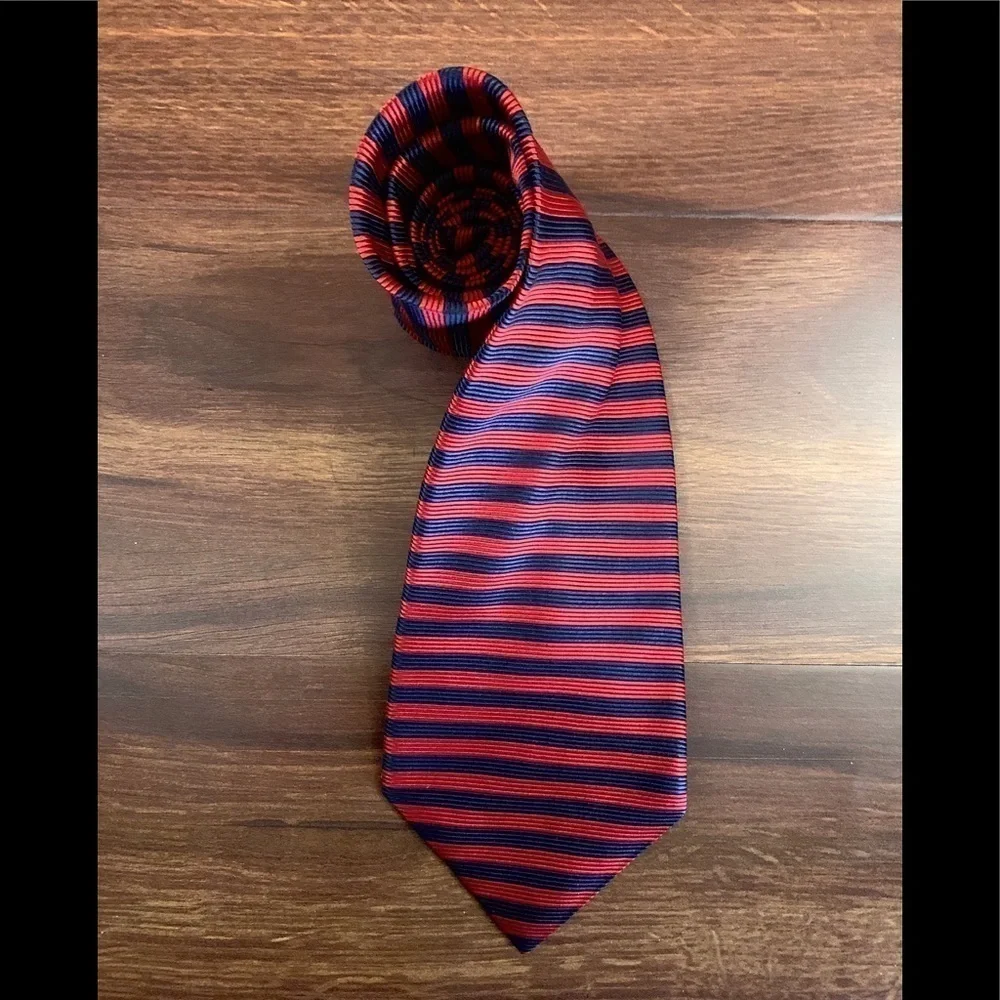 PIERRE CARDIN Vintage All Silk Red & Blue Striped Necktie